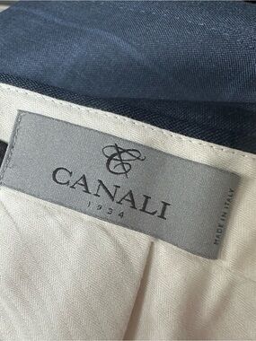 Canali Beige and Navy Trousers Label Detail